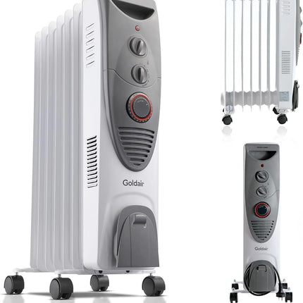 Goldair 1900W 7 Fin Dual Tech Oil Column Heater with 3 Heat Settings, 24-Hour Ti