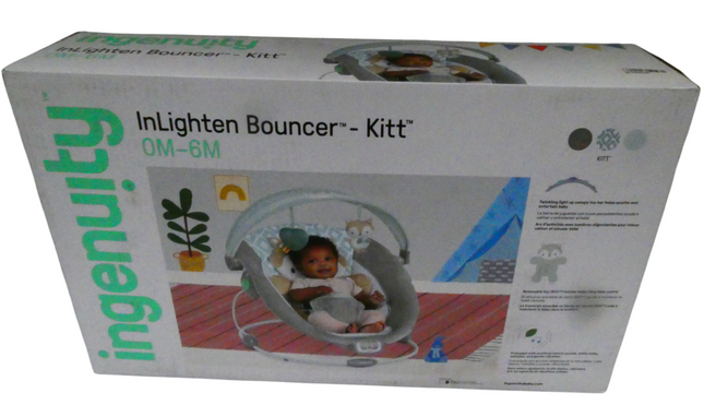 Ingenuity InLighten Baby Bouncer Seat with Light Up-Toy Bar and Bunny Tummy Time