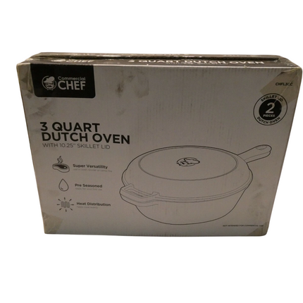 Commercial Chef 3 Qt Cast Iron Dutch Oven with Skillet Lid CHFL3CC