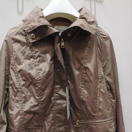 Cole Haan Women's Packable Hooded Rain Jacket with Bow, Champagne, X-Small Petit