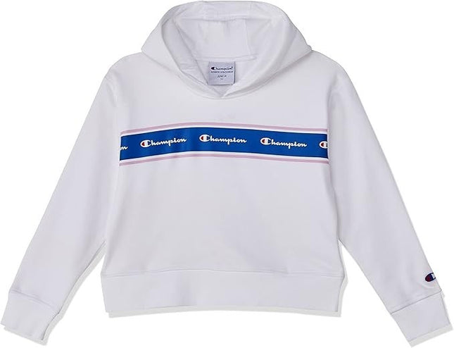 Champion Girl's Sporty Boxy Hoodie Hooded Sweatshirt, White, 8 UK