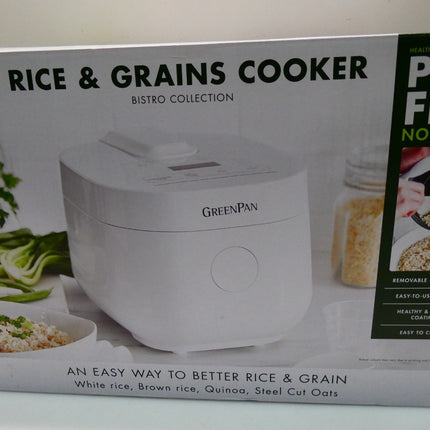 Greenpan Bistro Rice and Grains Cooker 2L White, PFAS & Pfoa-Free Removable C...