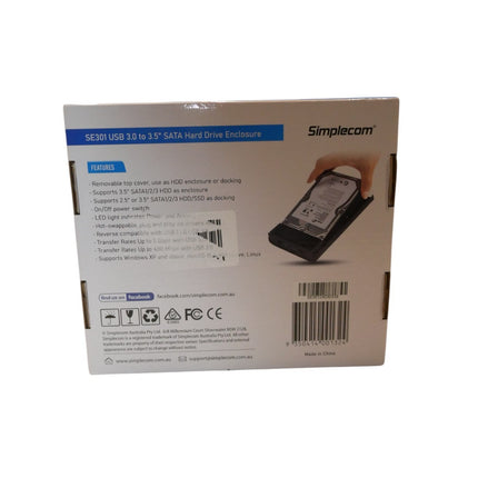 Simplecom SE301 3.5" SATA to USB 3.0 Hard Drive Docking Enclosure Black