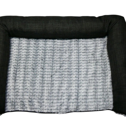 Furhaven Pet Dog Bed Orthopedic Plush Luxe Faux Fur and Performance Linen - M