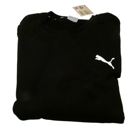 PUMA Men's Essential Small Logo Fleece Crew, Black/Cat, XXL