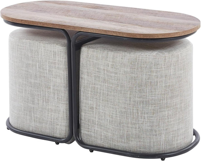 La Bella 3-Piece Coffee Table & Ottoman Set – Modern Industrial Living Room Furn