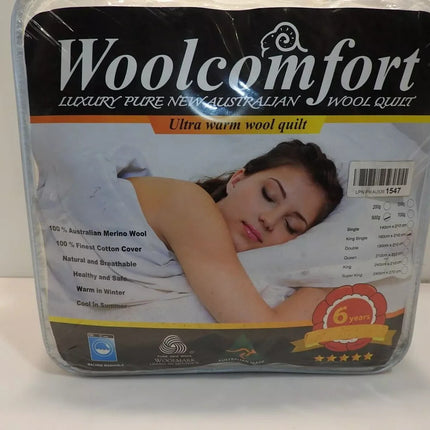 Australian Made Washable Merino Wool Quilt/Doona/Duvet 500GSM All Season (160x21