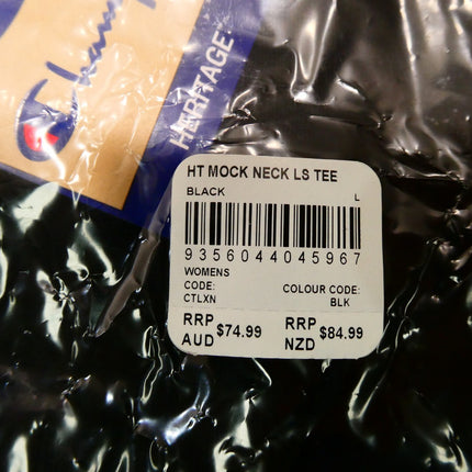 Champion Women's Heritage Mock Neck Long Sleeve Tee, Black, Large