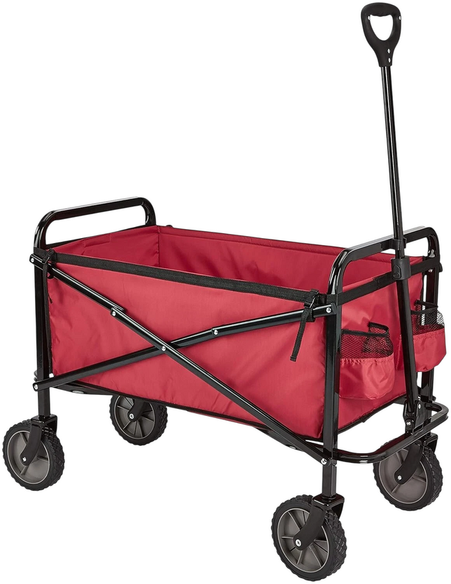 Amazon Basics Collapsible Folding Outdoor Utility Wagon with Cover Bag - Red