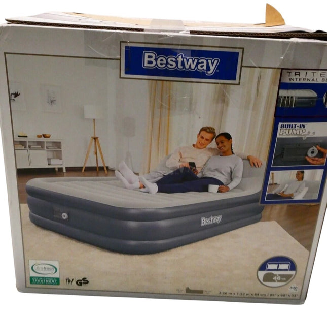 Bestway Tritech Airbed Queen SleekFlow Headboard Built-in AC Pump, 226x152x8cm
