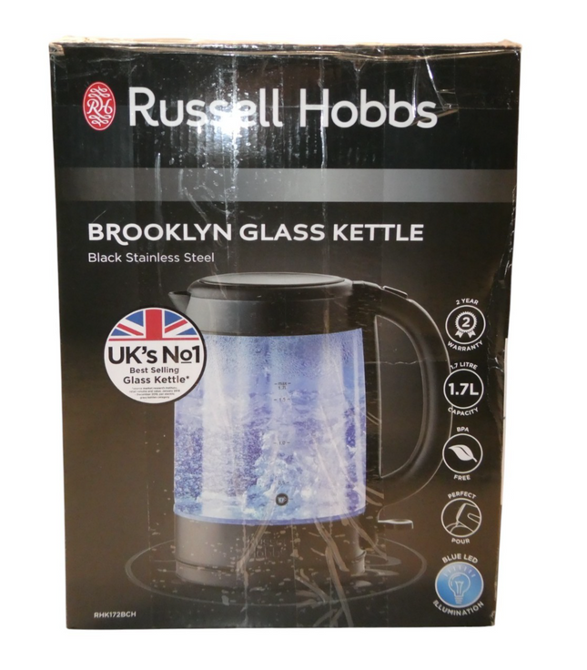 Russell Hobbs Brooklyn 1.7L Glass Kettle - Black Stainless Steel (RHK172BCH)