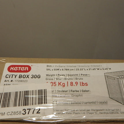 Keter City 30 Gallon Resin Deck Box for Patio Furniture, Pool Accessories, and S