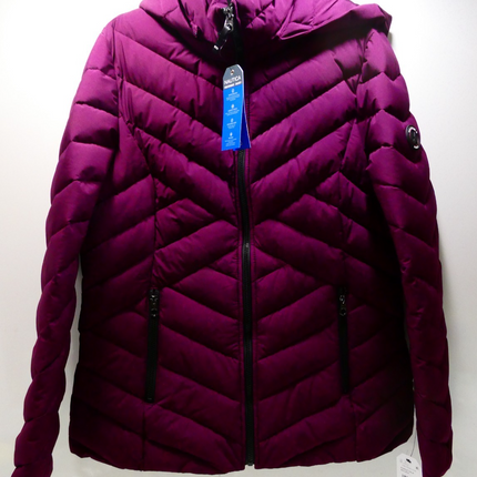 Nautica Women's Short Stretch Lightweight Puffer Jacket with Removeable Hood, L