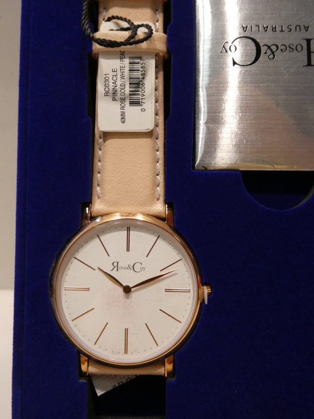 Rose & Coy Women's Quartz Pinnacle Ultra Slim 40mm White Dial Watch with Rose Go