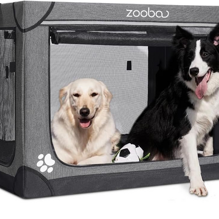 Zooba 42" Portable Soft Dog Crate for Large Dogs - Collapsible Travel Kennel wit