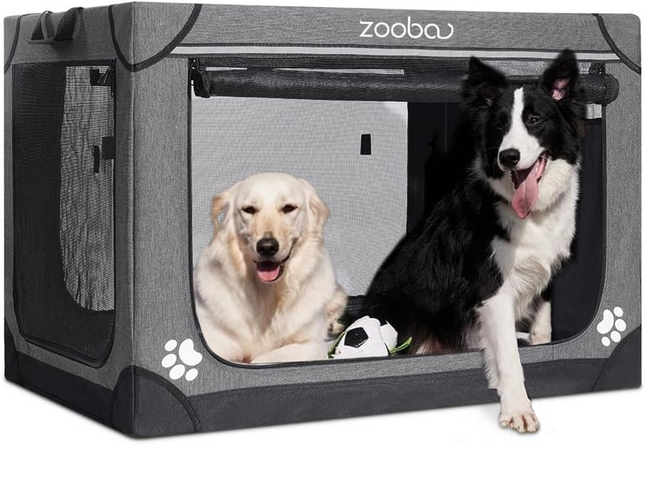 Zooba 42" Portable Soft Dog Crate for Large Dogs - Collapsible Travel Kennel wit