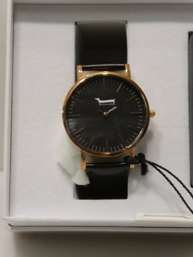 Doxie Women's Quartz Sophie 40mm Rose Gold Case Watch with Black Leather Strap a