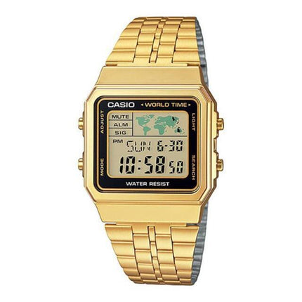 Casio Digital Gold Stainless Steel World Time Watch A500WGA-9DF